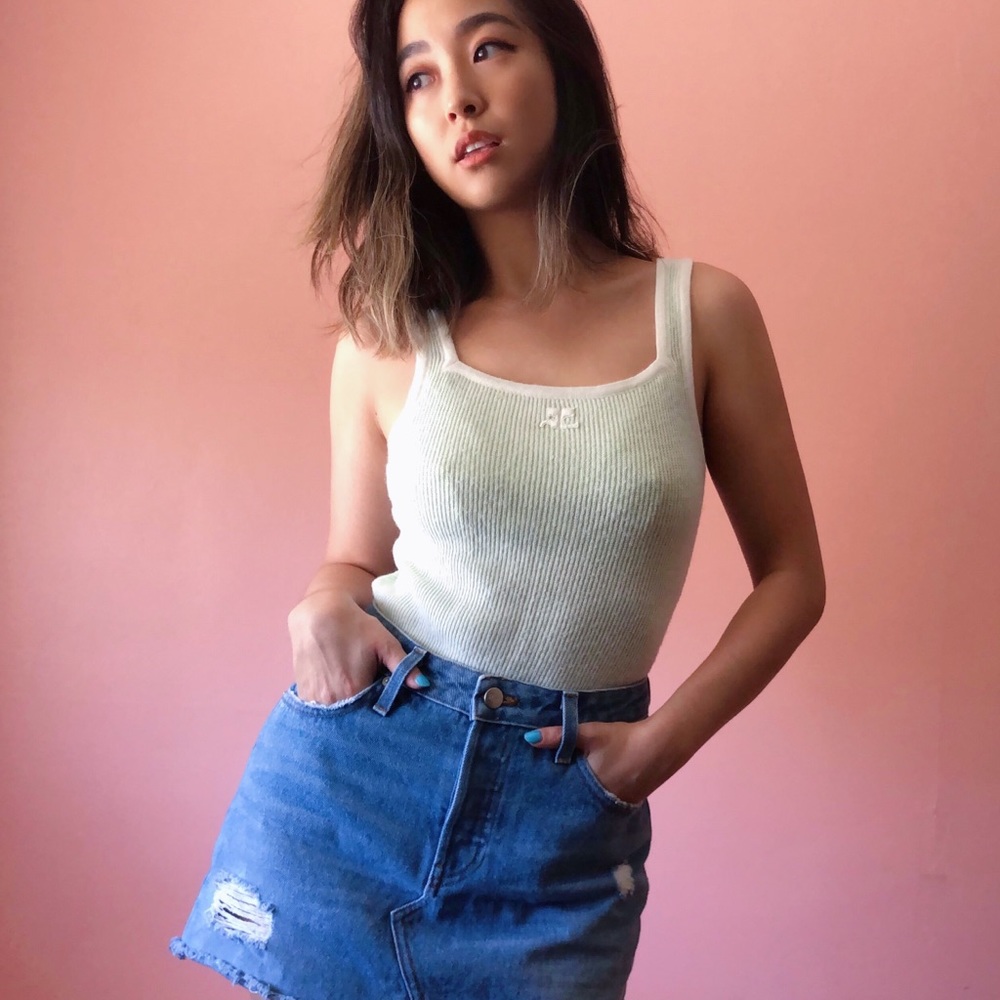 Courreges Lime Ribbed Knit Tank